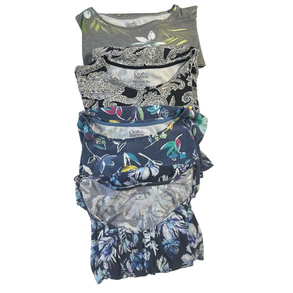 Croft & Barrow The Classic Tee & Tank Bundle Women 2X Floral Paisley 4 Pack Lot
